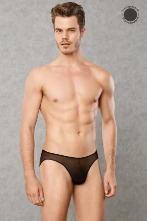 Doreanse 1321 Men's Sheer See-Through Bikini in Black - Front View | Buy Online at Cheeky Craic