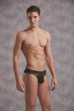 Doreanse 1252 Men's Lace Thong in Black - Front View | Buy Online at Cheeky Craic