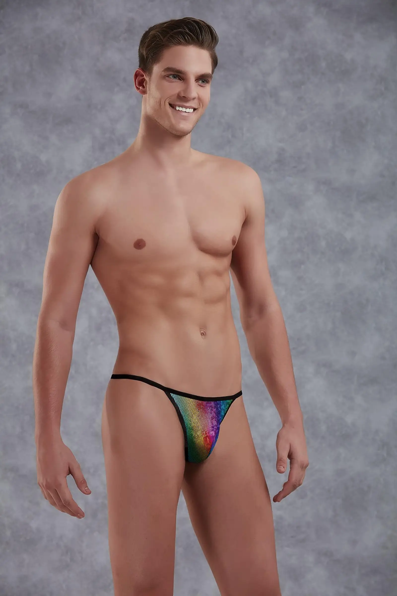 Doreanse 1300 Sexy Shiny Prints Thong in Rainbow - Front View | Buy Online at Cheeky Craic