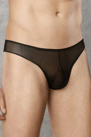 Doreanse 1320 Men's Sheer Mesh Thong Underwear in Black - Front View | Buy Online at Cheeky Craic