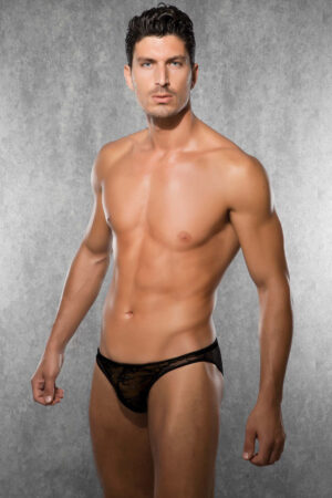 Doreanse 1367 men's black lace tanga briefs — front view | Buy at Cheeky Craic