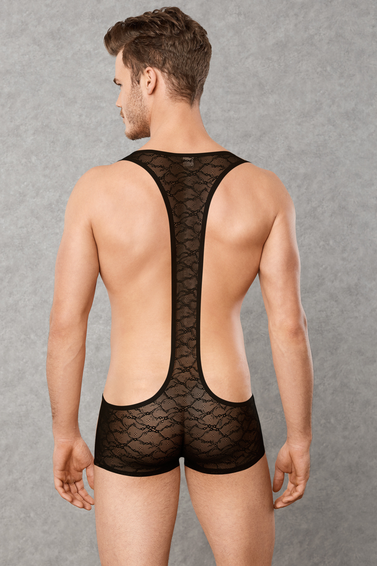 Doreanse 3011 men's lace singlet bodysuit — back view | Buy at Cheeky Craic