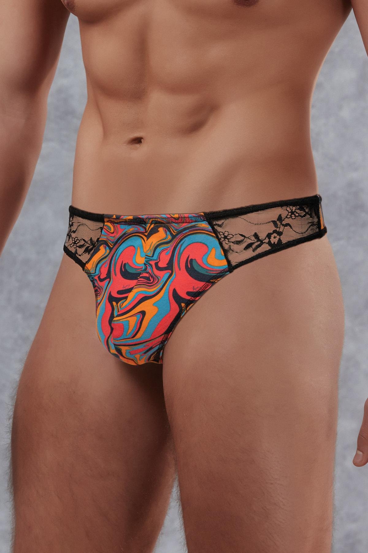 Doreanse 1425 men's psychedelic print string thong — front view | Buy at Cheeky Craic