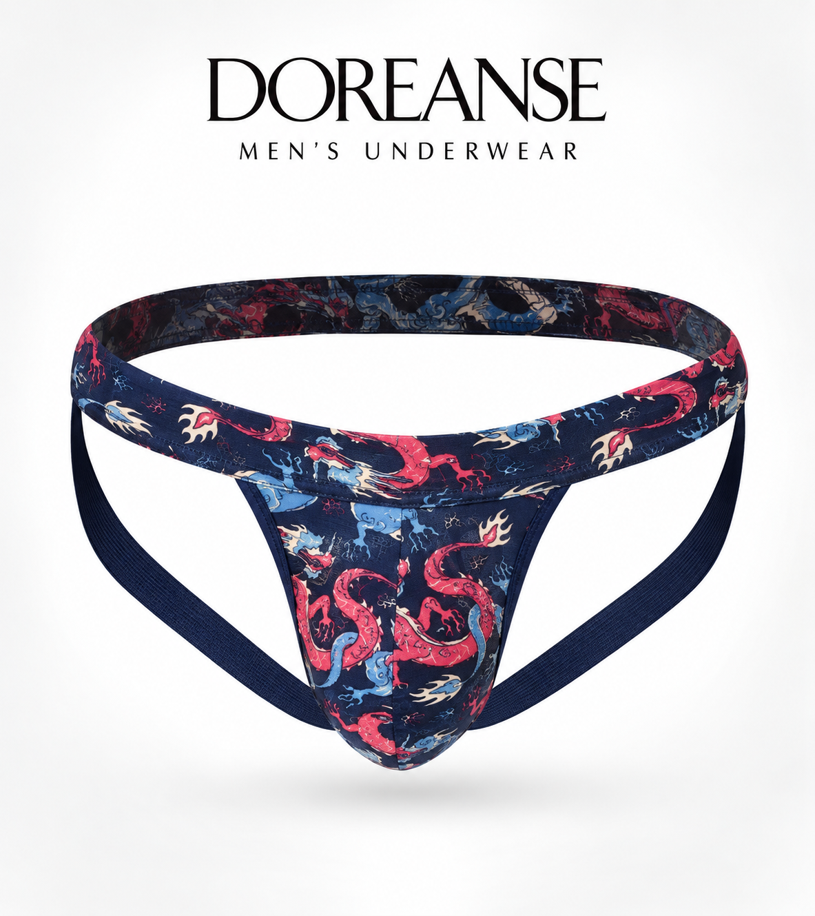 Doreanse 1026 men’s dragon print jockstrap underwear front view